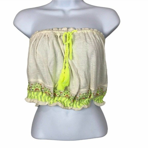 Free People Embroidered Off Shoulder Crop Top S - Picture 2 of 10